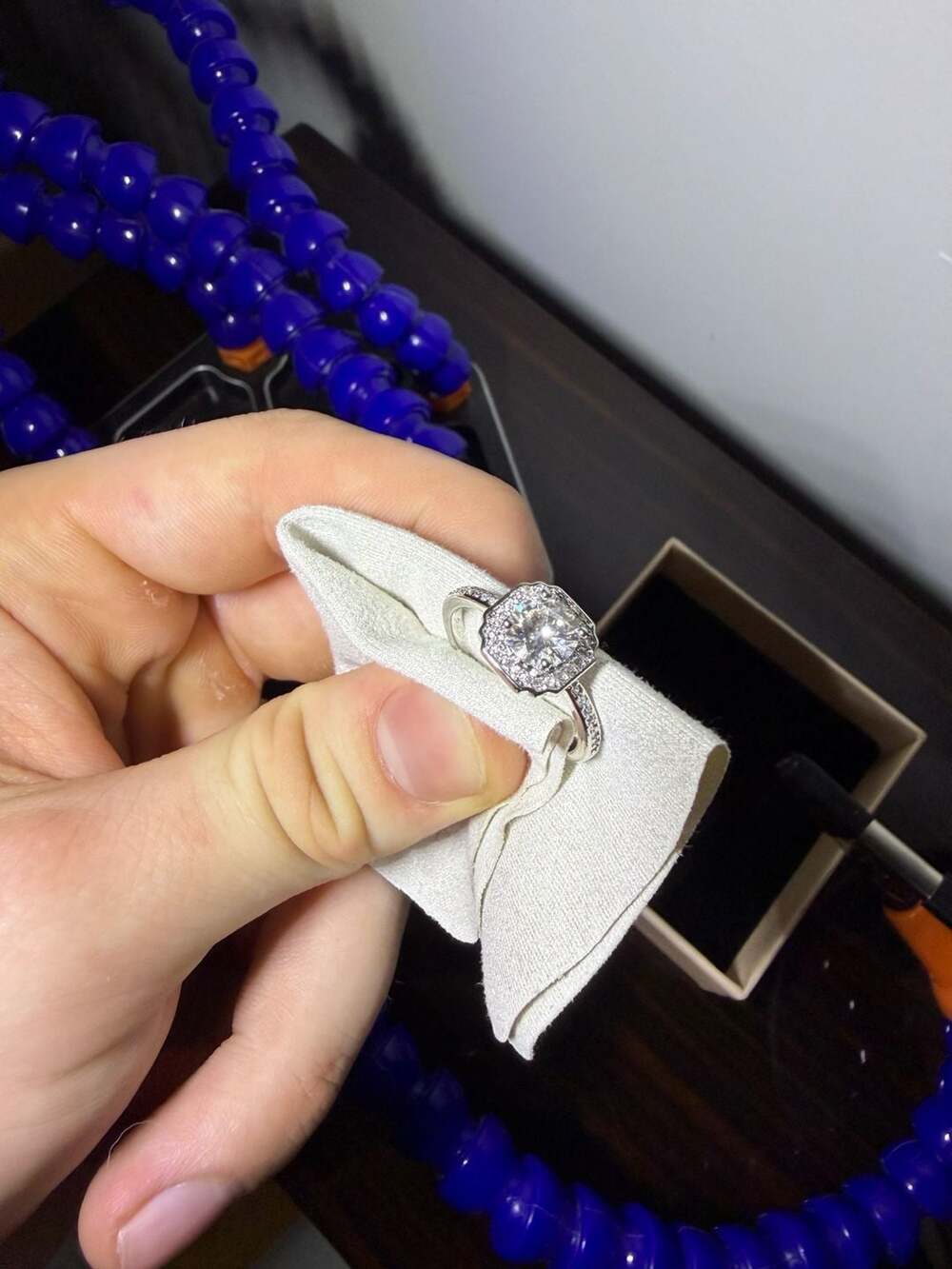 Cushion Cut Moissanite Engagement Ring 1.0ct Split Shank White Gold